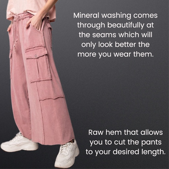 EASEL “Feeling Good Cargos” Mineral Washed Flared Leg, Raw Seams & Hems, Pockets - Picture 13 of 16